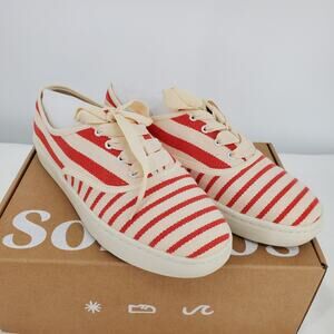 Soludos Womens Size 7 Marin Stripe Sneaker Woven Lace Up Poppy Red Ortholite New